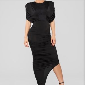 Ruched black satin like dress